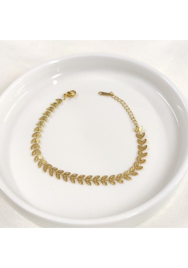 Yaprak Desen Çelik Bileklik 17 Cm + 3 Cm Beyaz