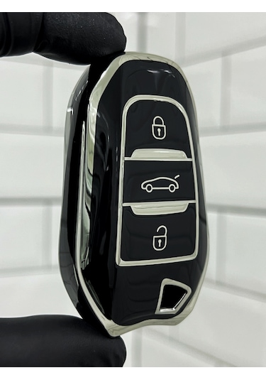 Peugeot 208 308 408 508 2008 3008 5008 Uyumlu Anahtar Kılıfı Gümüş - Siyah