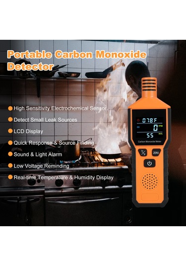 Symbee Co801 Portatif Karbon Monoksit Testeri - Isı Ve Nem Ölçer, Ev/outdoor/karavan Uygun, 75db Alarm, Turuncu Pil Yok