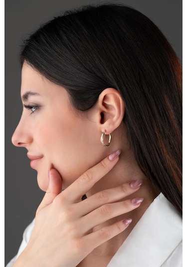 925 Ayar Gümüş 20 Mm Gold Kaplama Burgu Model Şarnel Küpe Gold