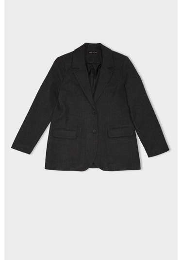 Defacto Oversize Geniş Kalıp Ceket Yaka Düğmeli Çizgili Blazer Ceket D6879ax24auar151 Antrasit