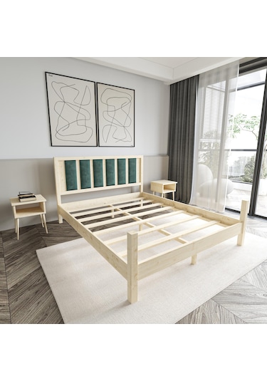 Orion Model Çağla Yeşili Puflu Başlıklı Vernikli Çam Ahşap Karyola-84 90 x 200