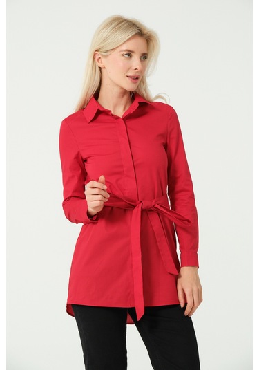 Bağcık Detay Tunik Gömlek Kırmızı