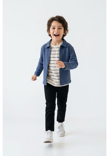 Miababy Hırkalı Pantolon Tişört 3lü Takım İndigo