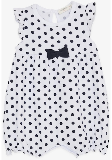 Breeze Kız Bebek Kısa Tulum Puantiyeli Fiyonklu 4 Ay-1.5 Yaş, Beyaz-Beyaz