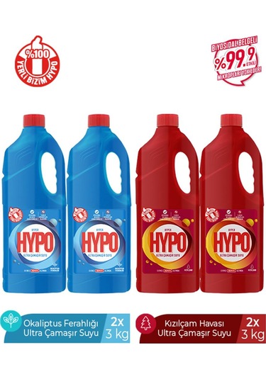 Hyper Hypo Okaliptus + Kızılçam Ultra Çamaşır Suyu 4 x 3 KG