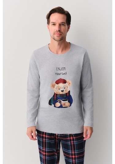 Suwen Teddy Bear Erkek Pijama Takımı Sh262366601352 Lacivert Ekose