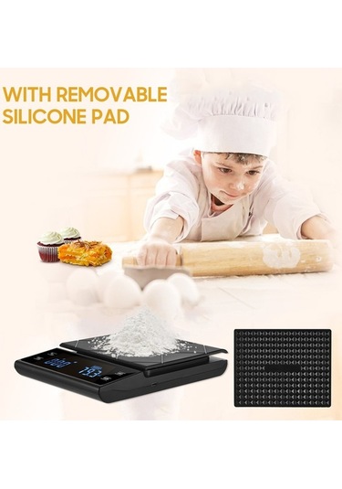 Besthome1 3kg/0.1g Dokunmatik Ekranlı Dijital Terazi - Siyah, Şarjlı Batarya Ek6012 Pasta Kahve Pişirme İçin Siyah
