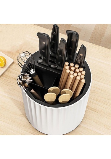 Beyaz Döner Bıçak Tutucu Mutfak Depolama Rafı Çubuk Saklama Tüpü Çubuk Saklama Kutusu Bıçak Saklama Rafı
