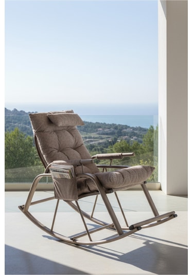 Lumis Garden Sallanan Sandalye, Metal Ayaklı Tv Koltuğu, Sallanan Tekli Koltuk Kahverengi