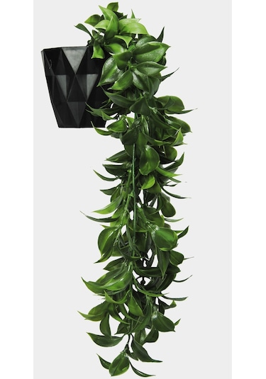 Yapay Çiçek Elmas Saksı İçerisinde Yoğun Dallı 40 Cm Limon Yaprağı Sarkıtı