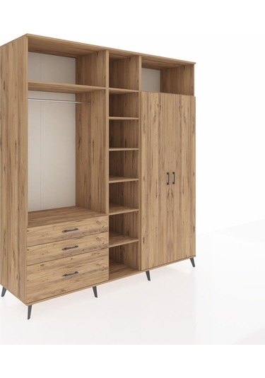 Kronos Dolap 10 Raflı 3 Çekmeceli 2 Askılı 220x59x243 Çam-çam/çam Atlas Çam/atlas Çam