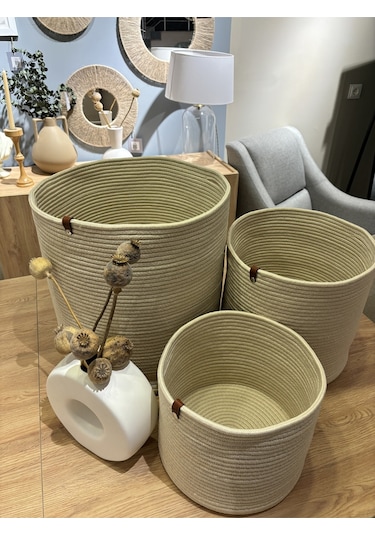 Rover Çok Amaçlı Düzenleyici Sepet, Saksılık, Organizer 3'lü Set Krem