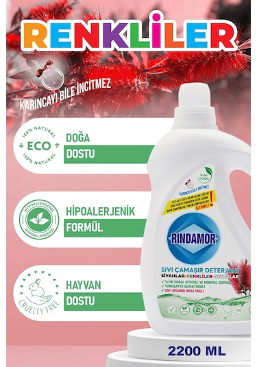 % 100 Doğal Bitkisel Sıvı Çamaşır Deterjanı Tüm Renkler-organik Nioli Yağlı 2200 ML