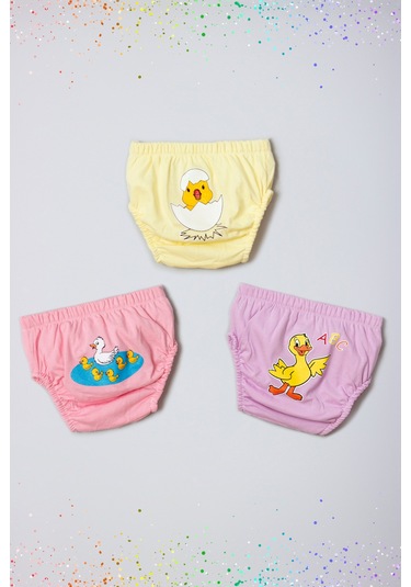 Kız Bebek Sevimli Hayvanlar Desenli 3'lü Su Geçirmez Alıştırma Külodu