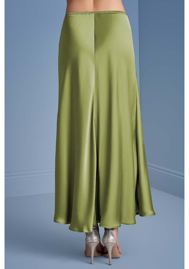 Evaze Yeşil Saten Etek Yeşil