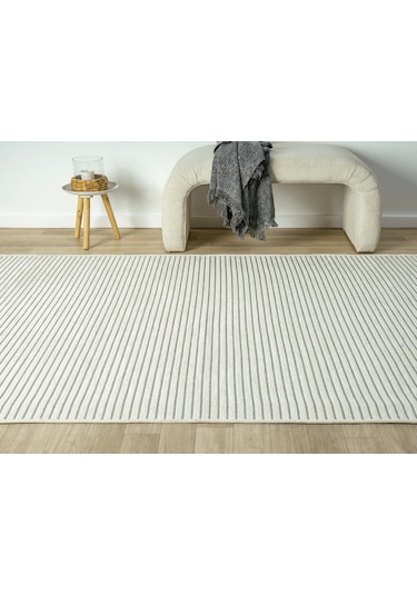 Aura Fitil Krem- Pamuk Tabanlı Yıkanılabilir Şönil Kilim