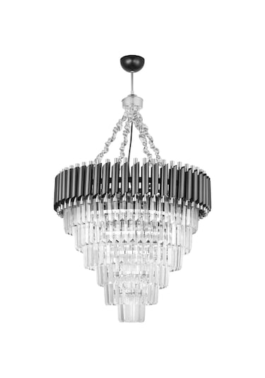 Palmira 60 Cm'lik Kristal Taşlı Lüks Avize 6'lı - Siyah-krom Siyah-Krom