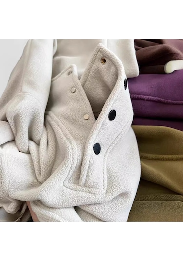 Snapbuy Düğmeli Polar Kadın Sweatshirt Krem