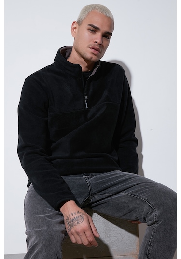 Buratti Regular Fit Anti-Pilling Tüylenme Yapmayan Dik Yaka Kalın Kışlık Şardonlu Erkek Polar 5896700 Siyah