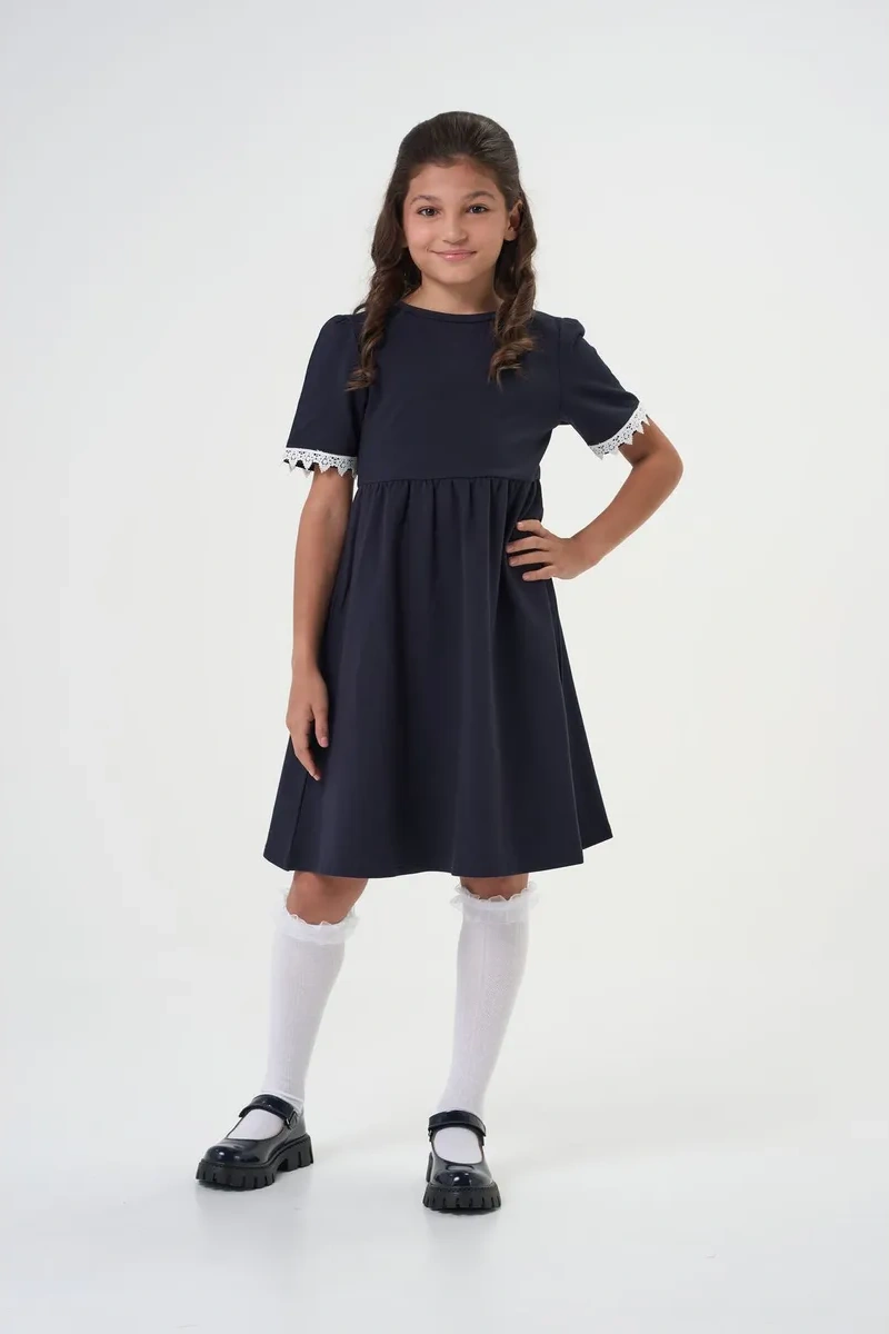 Daniele Patrici Kız Öğrenci Elbisesi Mavi Triko 420118139 Mavi