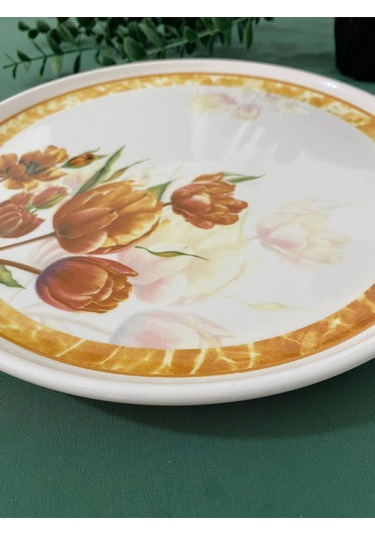 Vintage Lale Büyük Servis Tabağı Kızıl Kahve