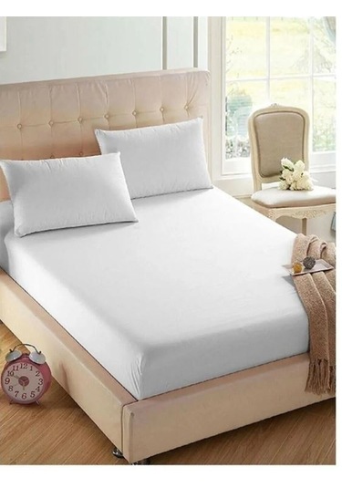 Beyaz Düz Çift Kişilik %100 Pamuk Otel Çarşaf 240×260 Cm 63 Tel