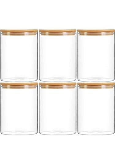 Morponi Bambu Kapaklı Vakumlu Borosilikat Cam Kavanoz 6 Adet 100 Ml Şeffaf