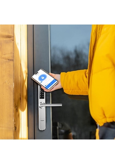 Akıllı Kapı Kilidi Parmak İzi Dokunmatik Şifre Girişli Gümüş