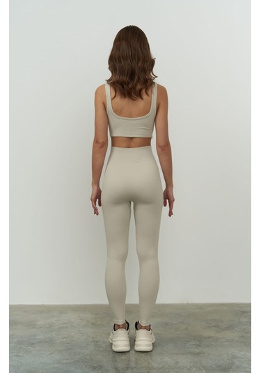 Jade Bej Dikişsiz Fitilli Tayt Bej