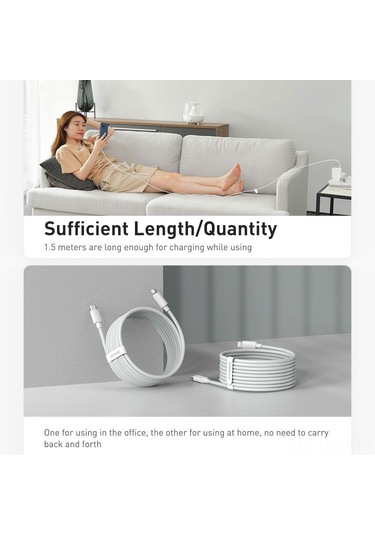 Suofeng Baseus 2 Adet 1.5m Beyaz Type-c İphone Uyumlu Data Kablosu Pd 20w Hızlı Şarj 480mbps Pvc