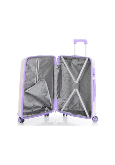 Mçs 3lü Set Kırılmaz Silikon Seyahat Valizi Bavulu V305 Kemik Lila Bej