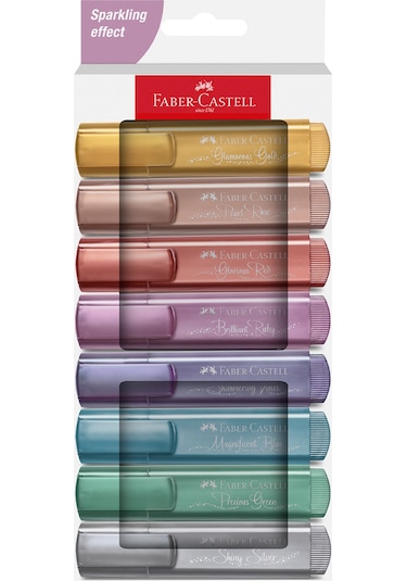 Faber-Castell Fosforlu Kalem Seti 8’li, Pastel Renkler, Su Bazlı Mürekkep, Kesik Uç, 3 Farklı Çizgi Kalınlığı Çok Renkli