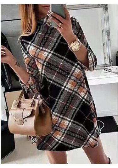 Yeni Sonbahar Ve Kış Kadın Uzun Kollu Elbise Baskılı Kadın Moda Etek Günlük Kazak Haki