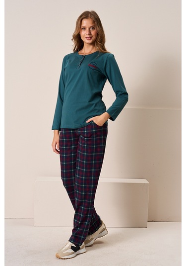 Kadın Penye Uzun Kol Pijama Takımı 3196 Zümrüt01 Zümrüt01