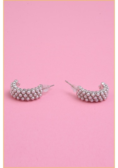 Gümüş 2'li İncili Halka Küpe Çok Renkli