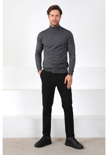 Ferraro Antrasit Yarım Balıkçı Superfine Yün Erkek Triko Kazak Antrasit