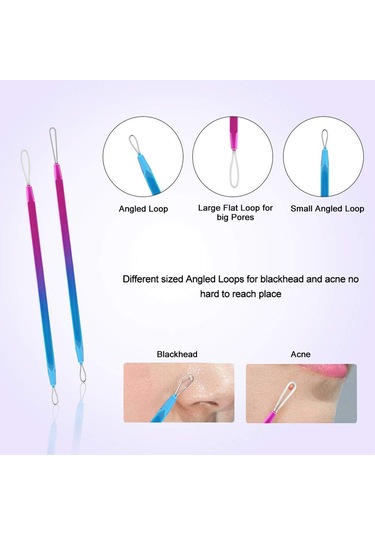 Hangfox 10'lu Paslanmaz Çelik Akne Ve Siyah Nokta Kaldırma Aracı Seti, Mavi-mor Renkli, Siyah Depolama Çantasıyla