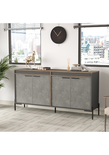 Robin Home Berlin E Ofis Konsol Klasör Dolabı Metal Ayaklı Kahve- Gri