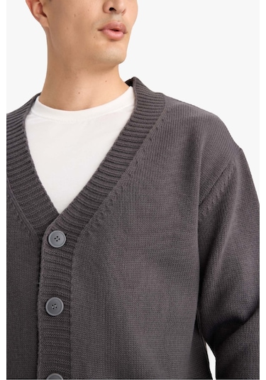 Defacto Relax Fit V Yaka Hırka E5343ax25wngr314 Gri