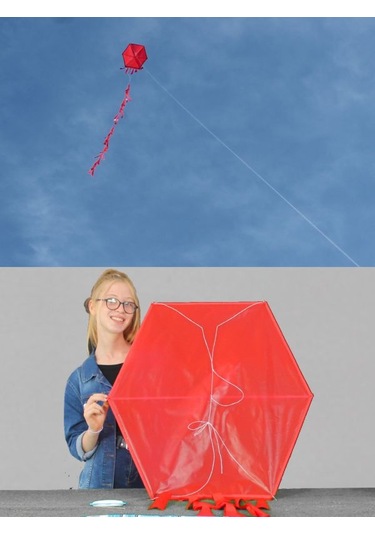 Kumaş Çerçeveli Altıgen Uçurtma - Düz Renk(Kırmızı)