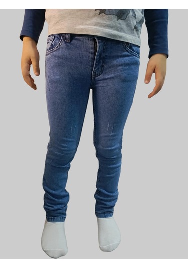 Erkek Çocuk Denim Füme Tırtıklı Ligralı Kot Pantolon Füme