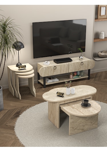Tv Sehpası Ünitesi 2'li Orta Sehpa 3'lü Zigon Sehpa Set Üç Ürün