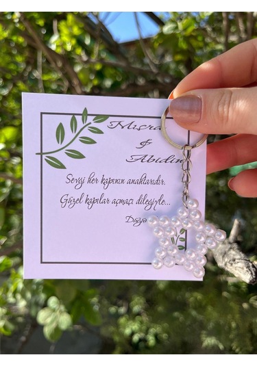 15 Adet İnci Yıldız Anahtarlık Nikah Düğün Kına Nişan Sünnet Hafizlik Vers. 18