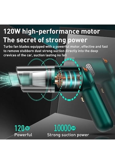Tongxida Kbn-010 10,000 Pa Süper Güçlü Akülü El Temizleyici Koyu Yeşil