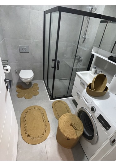 Banyo Takımı Çamaşır Sepeti Banyo Organizer Sepet Paspas Klozet Önü Paspas 6 Lı Banyo Seti Kahverengi
