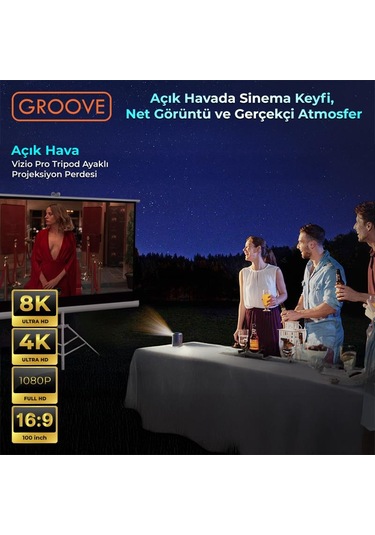 Groove Vizio Pro 100 Inch 220x125cm Blackout Işık Geçirmez Tripod Ayaklı Projeksiyon Perdesi