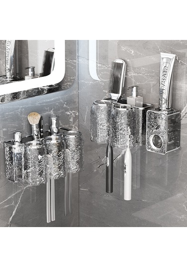 Reedark Banyo Diş Fırçası Ve Bardak Depolama Rafı - Sürekli Plastik, Süction Cup Montajlı, Boşluk Tasarrufu, Tek Bardak Şeffaf Dalga Deseni Diğer