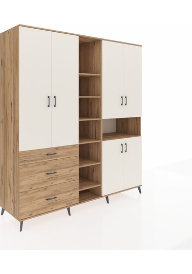 Kronos Dolap 13 Raflı 3 Çekmeceli 6 Kapaklı 220x59x243 Çam-aytaşı/çam Aytası/atlas Çam