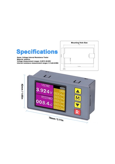 Springsun Ts457 Akü Voltaj Ve İç Direnc Test Cihazı - Kelvin Klips Seti, Dc5v Besleme, Aydınlatmalı Ekran, Otomatik Kapatma, Hassas Ölçüm Çok Renkli